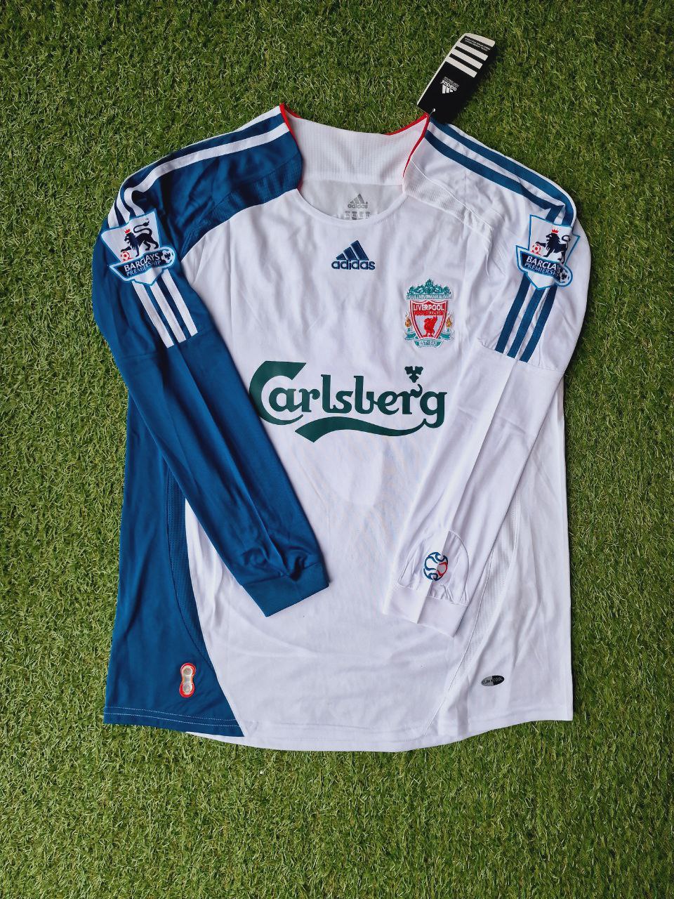 Fernando Torres Liverpool 2007 White Blue Long Sleeve Retro Kit Jersey Trikot Maglia Premier League Patch