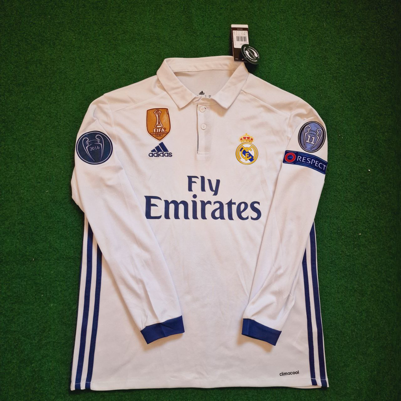 Cristiano Ronaldo Real Madrid 2016 White Long Sleeve Retro Jersey Trikot Maglia