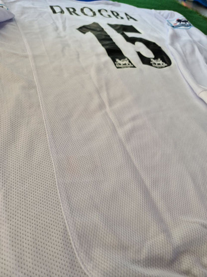 Didier Drogba 15 Chelsea Away 2004 Retro White Long Sleeve Jersey Trikot Kit Maillot Soccer Shirt