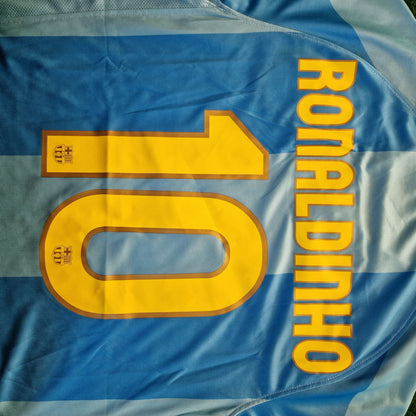 Ronaldinho Gaucho Barcelona 2008 Away Blue Retro Jersey Kit Trikot Maillot Soccer Shirt