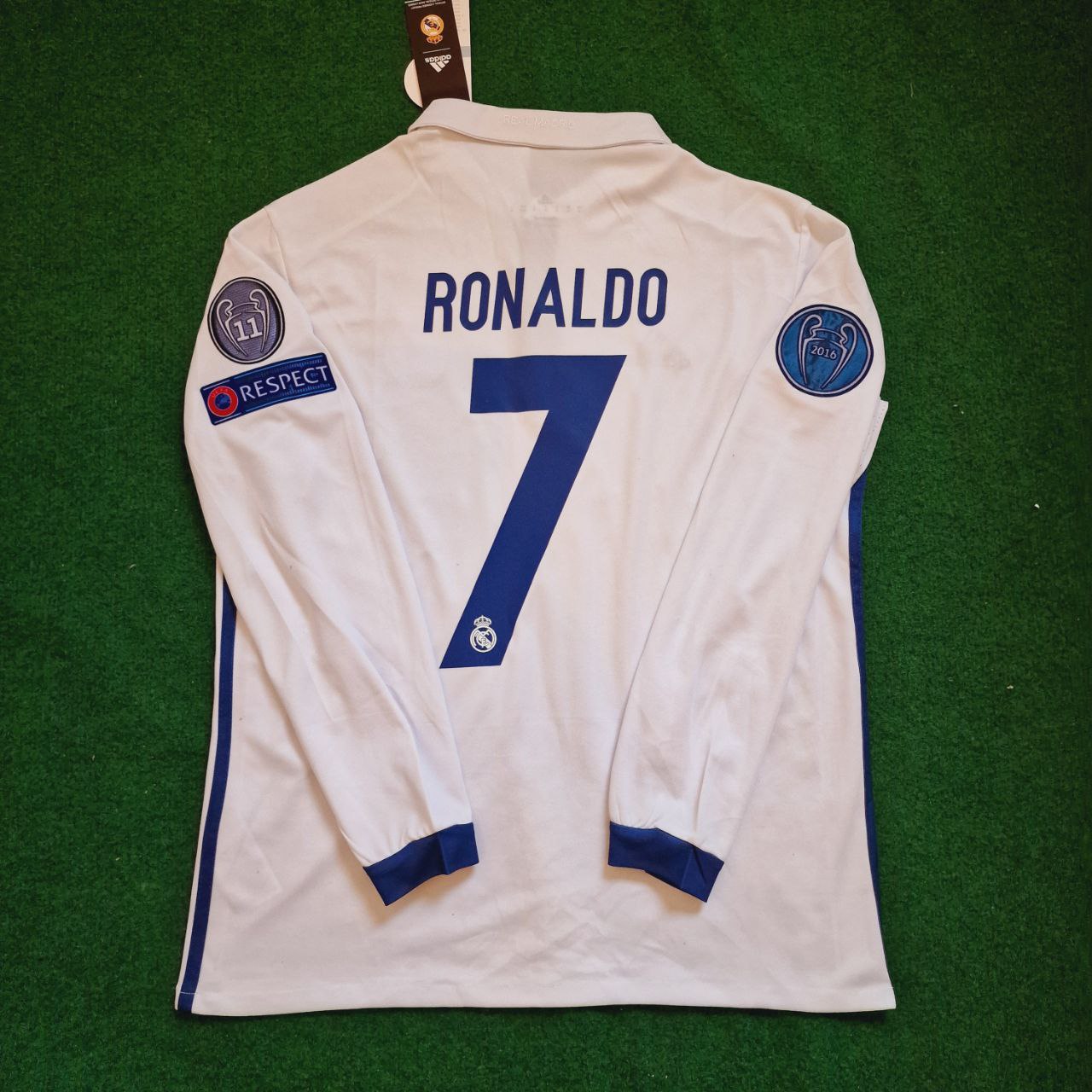 Cristiano Ronaldo Real Madrid 2016 White Long Sleeve Retro Jersey Trikot Maglia