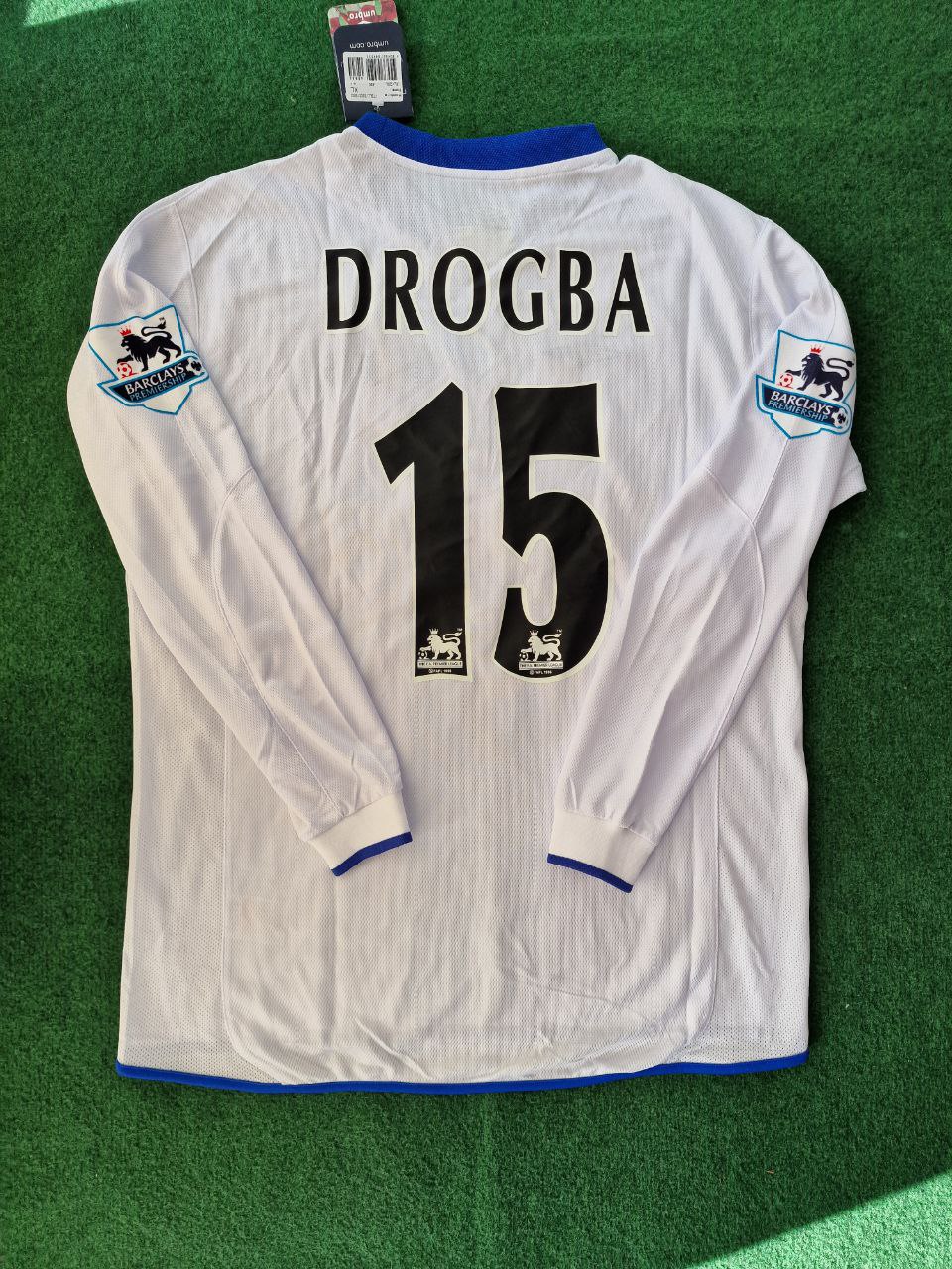 Didier Drogba Chelsea Away 2004 Retro Long Sleeve Football Jersey with Premier League Patch