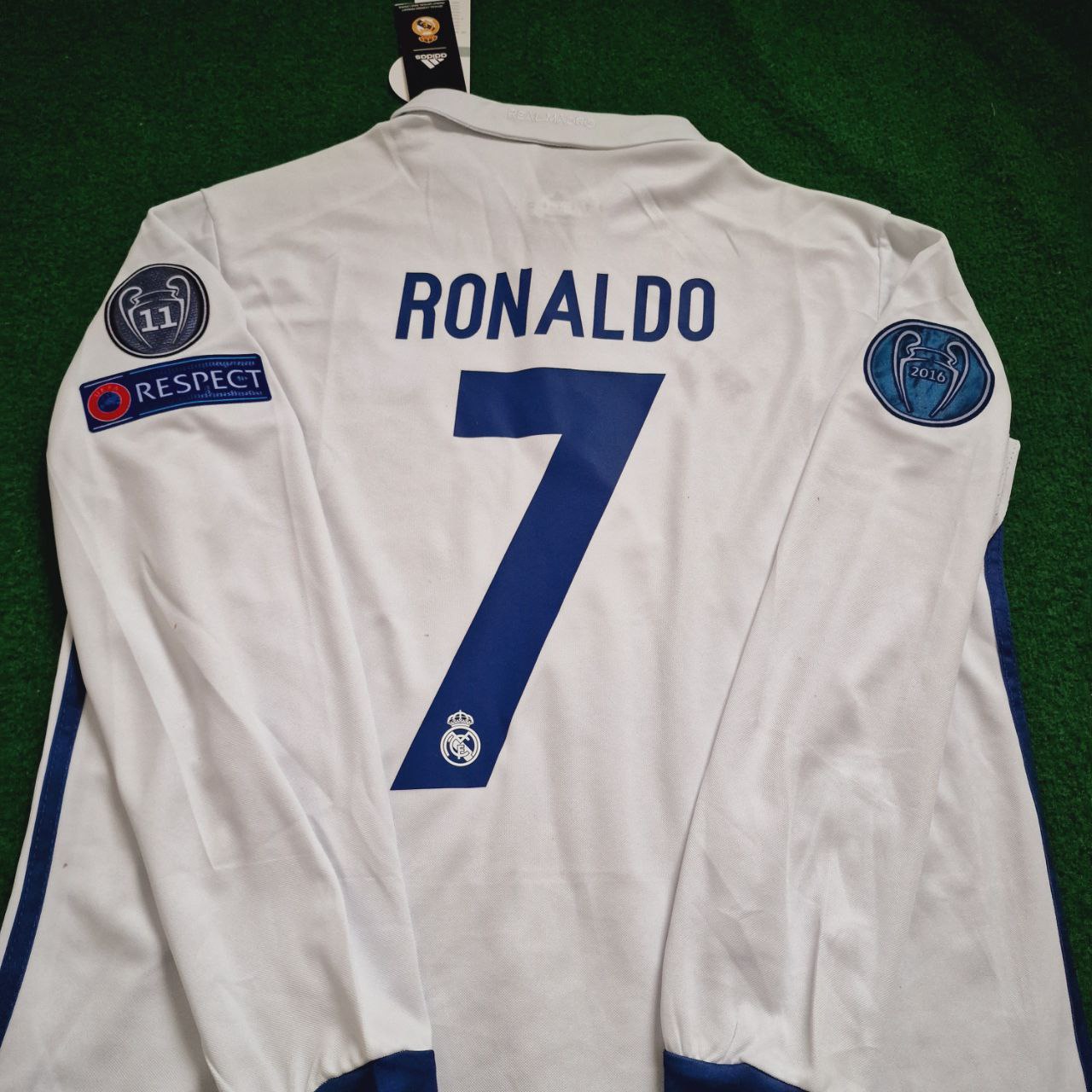 Cristiano Ronaldo Real Madrid 2016 White Long Sleeve Retro Jersey Trikot Maglia