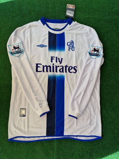 Didier Drogba 15 Chelsea Away 2004 Retro White Long Sleeve Jersey Trikot Kit Maillot Soccer Shirt
