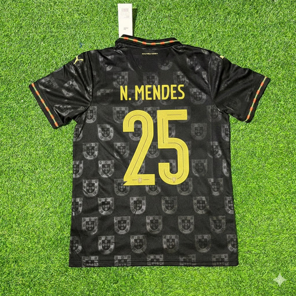 Nuno Mendes Portugal 2025/26 New Season Black Football Jersey Kit