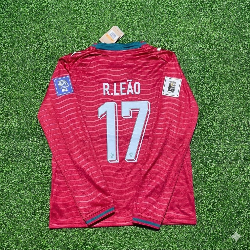 Maillot de football manches longues domicile rouge Rafael Leao Portugal 2026 nouvelle saison