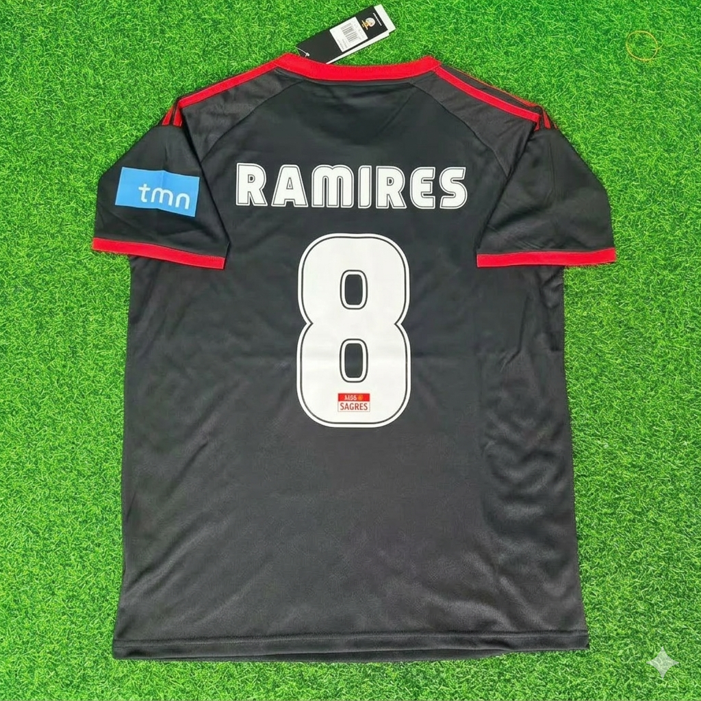Ramires 8– Benfica 2009/2010 Away Black Retro Kit Jersey Trikot Maillot Soccer Shirt