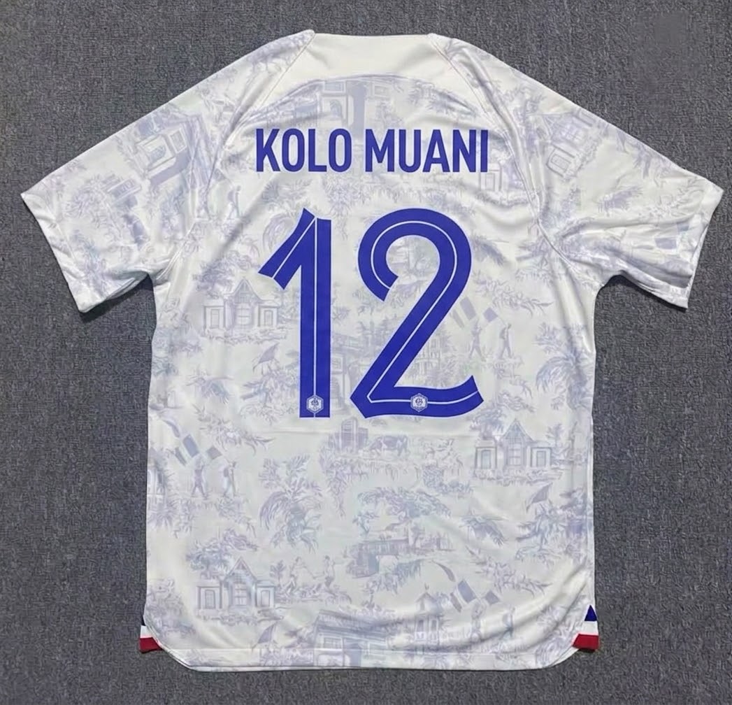 Randel Kolo Muani #12 France 2022 World Cup Away Retro Jersey Maillot Trikot Soccer Shirt