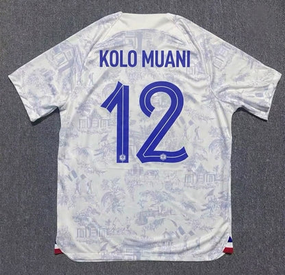 Randel Kolo Muani #12 France 2022 World Cup Away Retro Jersey Maillot Trikot Soccer Shirt