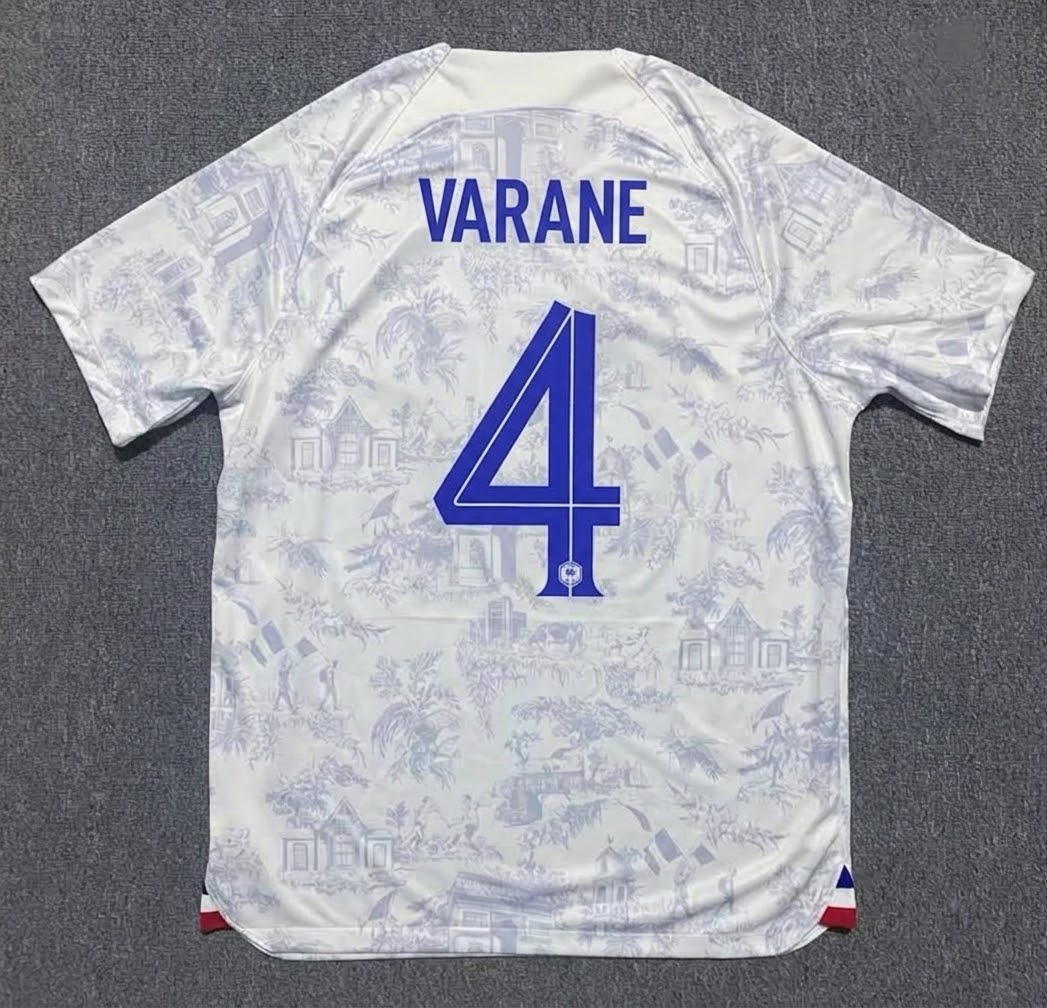 Raphael Varane #4 France 2022 World Cup Away Retro Jersey Maillot Trikot Soccer Shirt