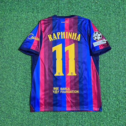 Raphinha #11 Barcelona 2027 New Season Champions League Patch Home Jersey Trikot Maillot Soccer Shirt