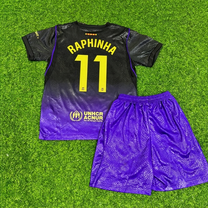 Raphinha #11 Barcelona 2027 New Season Away Kids Jersey Trikot Maillot Soccer Shirt