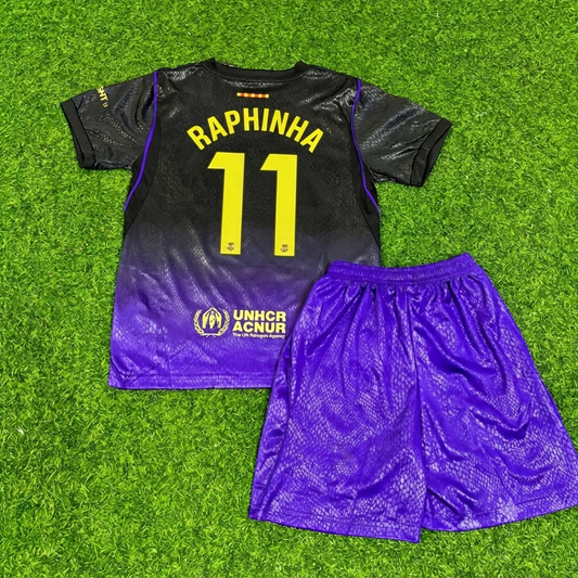 Raphinha #11 Barcelona 2027 New Season Away Kids Jersey Trikot Maillot Soccer Shirt