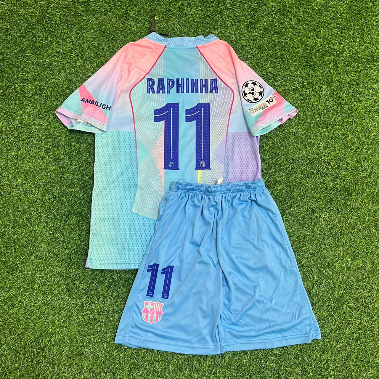 Raphinha Barcelona 2026 Home Miami Sunset Kids Football Jersey