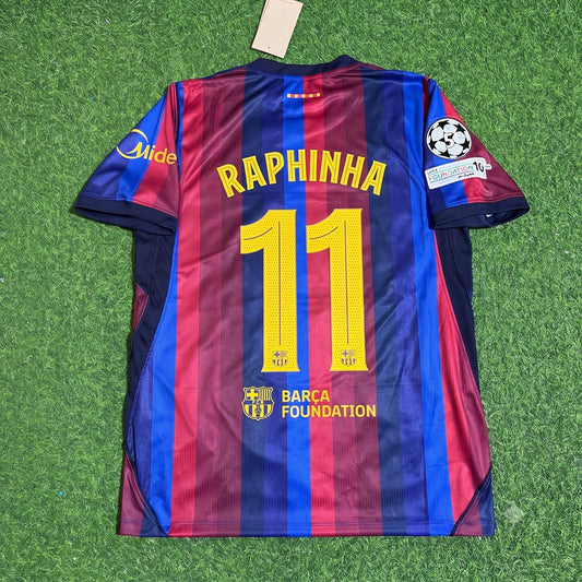 Raphinha #11 Barcelona 2027 New Season Champions League Patch Home Jersey Trikot Maillot Soccer Shirt