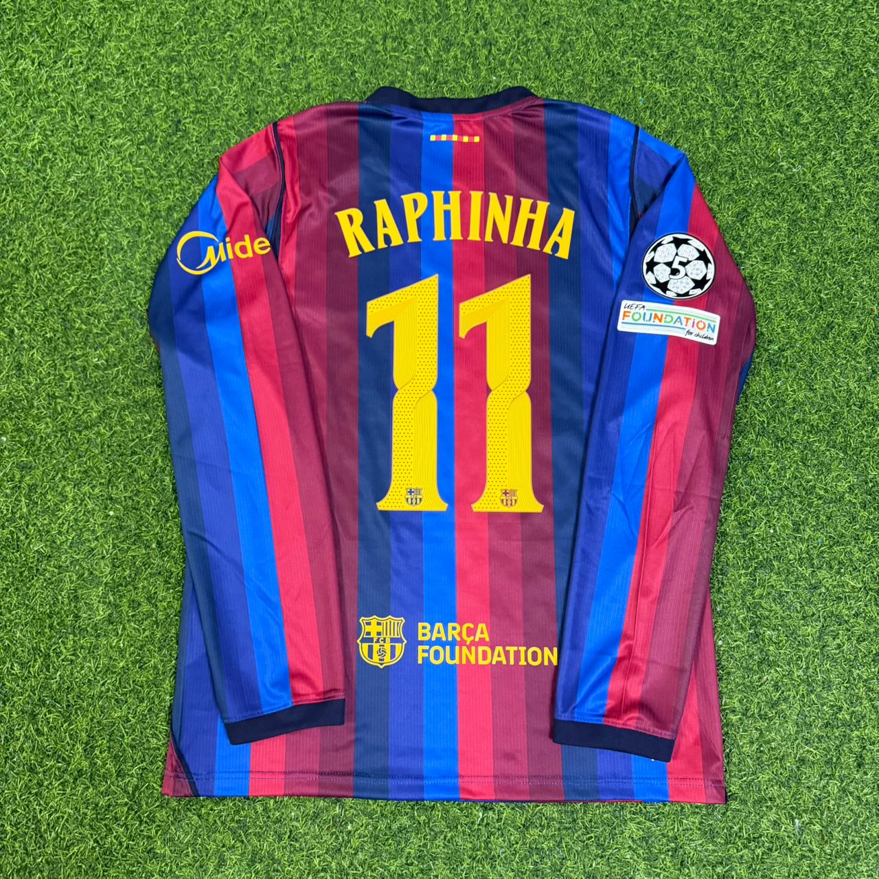Raphinha #11 Barcelona 2027 New Season Champions League Patch Home Long Sleeve Jersey Trikot Maillot Soccer Shirt