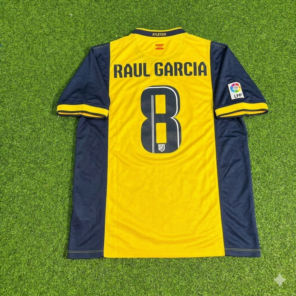 Raul Garcia #8 Atlético Madrid 2013-2014 Away Yellow Football Jersey