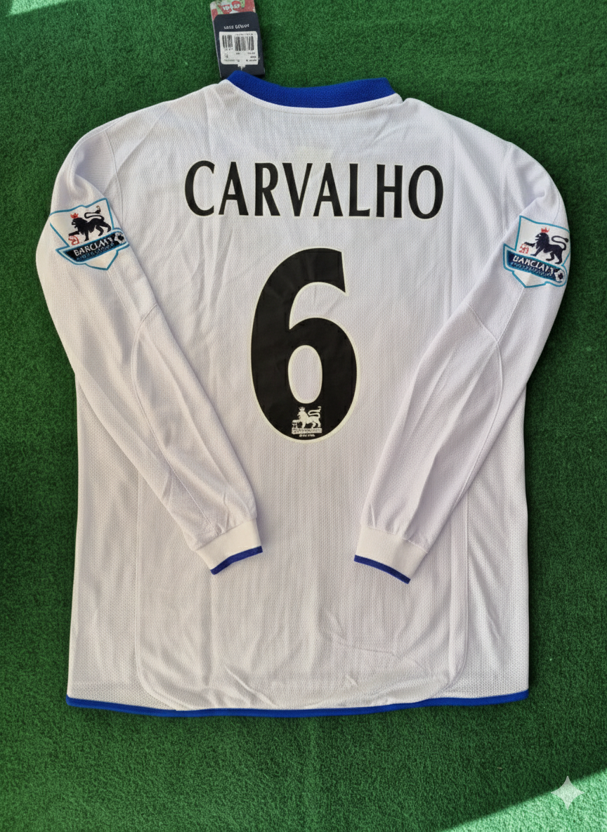 Ricardo Carvalho 6 Chelsea Away 2004 Retro White Long Sleeve Jersey Trikot Kit Maillot Soccer Shirt
