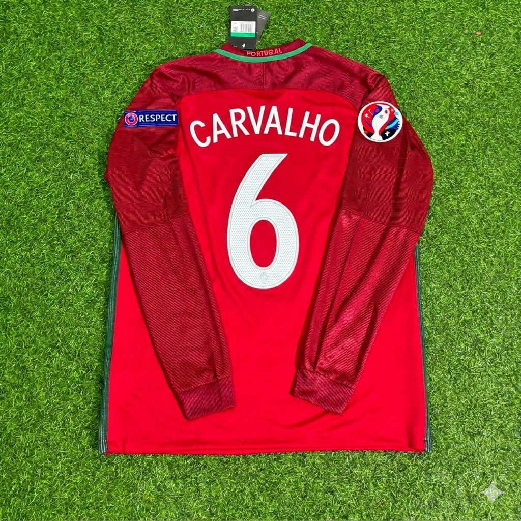 Maillot de football rétro à manches longues Ricardo Carvalho n° 6 - Finale EURO 2016 Portugal