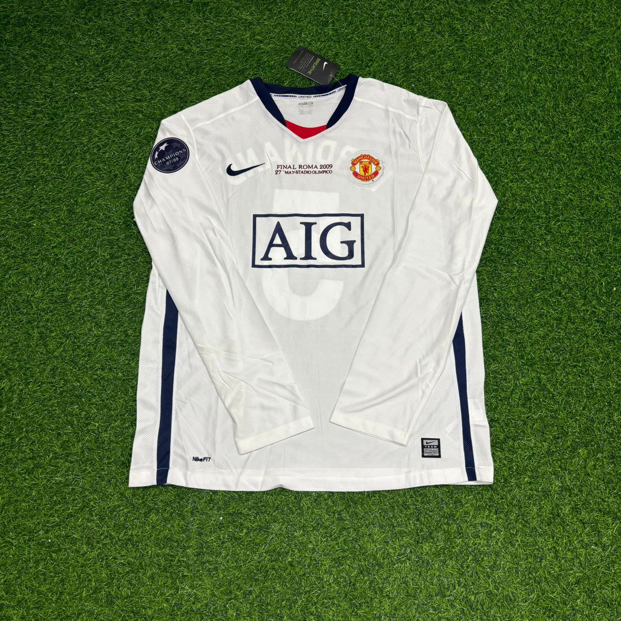 Rio Ferdinand 5 Manchester United 2009 Champions Leage Final Rome Retro Long Sleeve Jersey Trikot