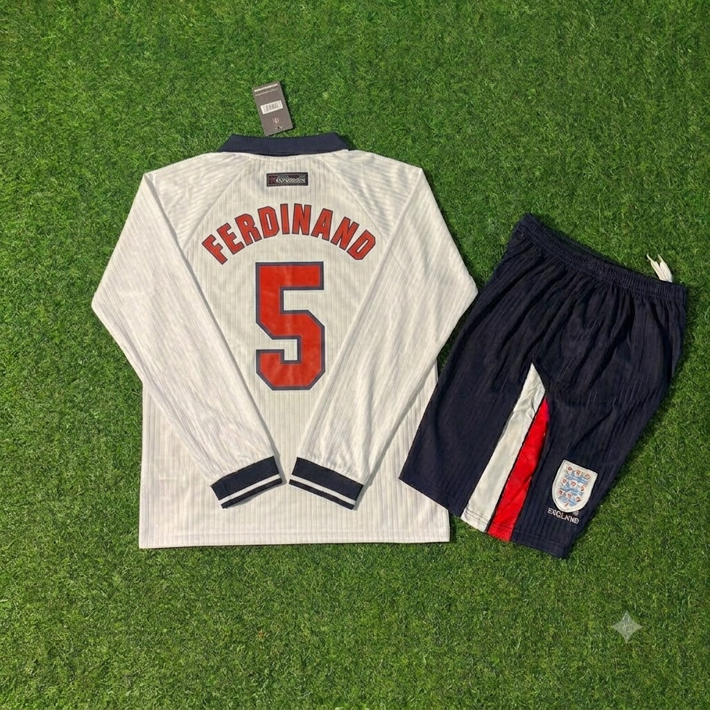 Rio Ferdinand England 1998 World Cup Kids Long Sleeve Retro Football Jersey