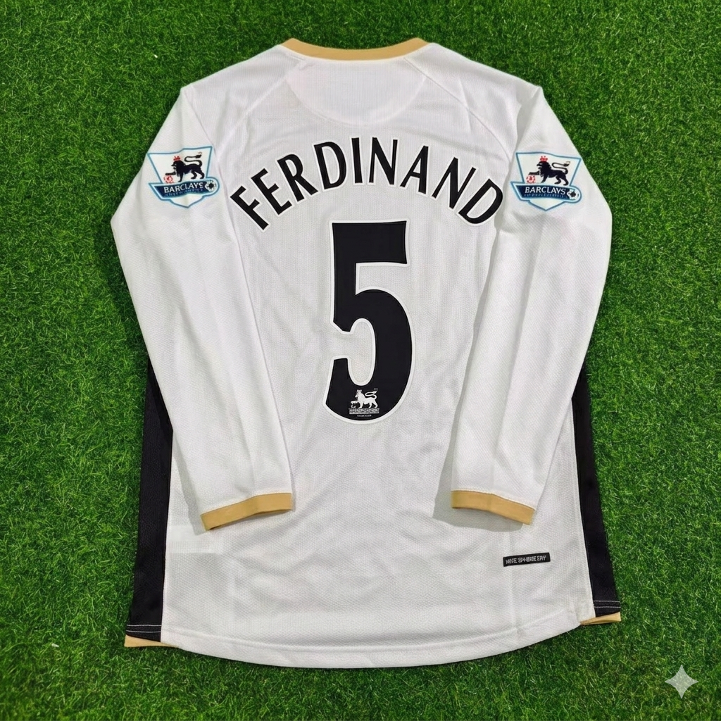 Rio Ferdinand #5 Manchester United 2006-2007 White Retro Long Sleeve Football Jersey