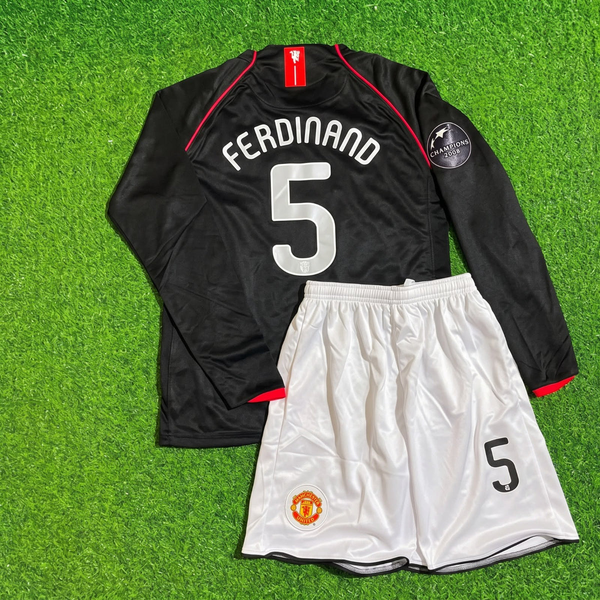 Cristiano Ronaldo Manchester United 2007/2008 CL Patch Schwarzes Kinder Retro Fußballtrikot