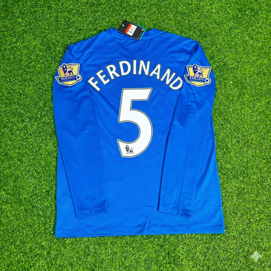 Rio Ferdinand Manchester United 2008 Blue EPL Patch Retro Long Sleeve Football Jersey