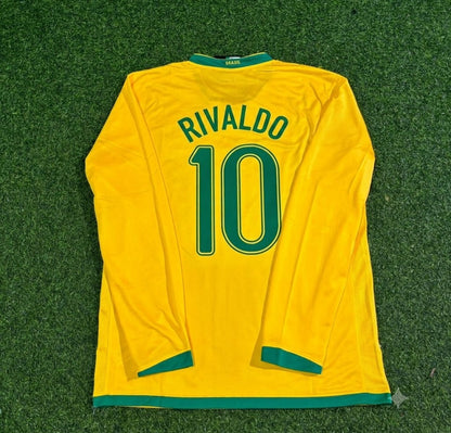 Rivaldo #10 Brazil Long Sleeve Retro Football Jersey