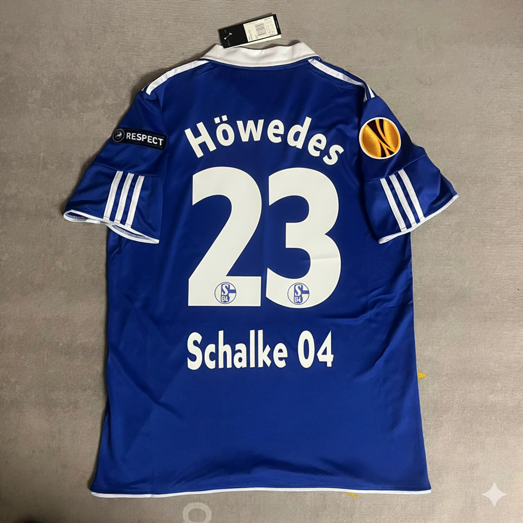 Benedikt Höwedes Schalke 04 2011 2012 Retro Uefa Patch Football Jersey Trikot Maillot Soccer Shirt