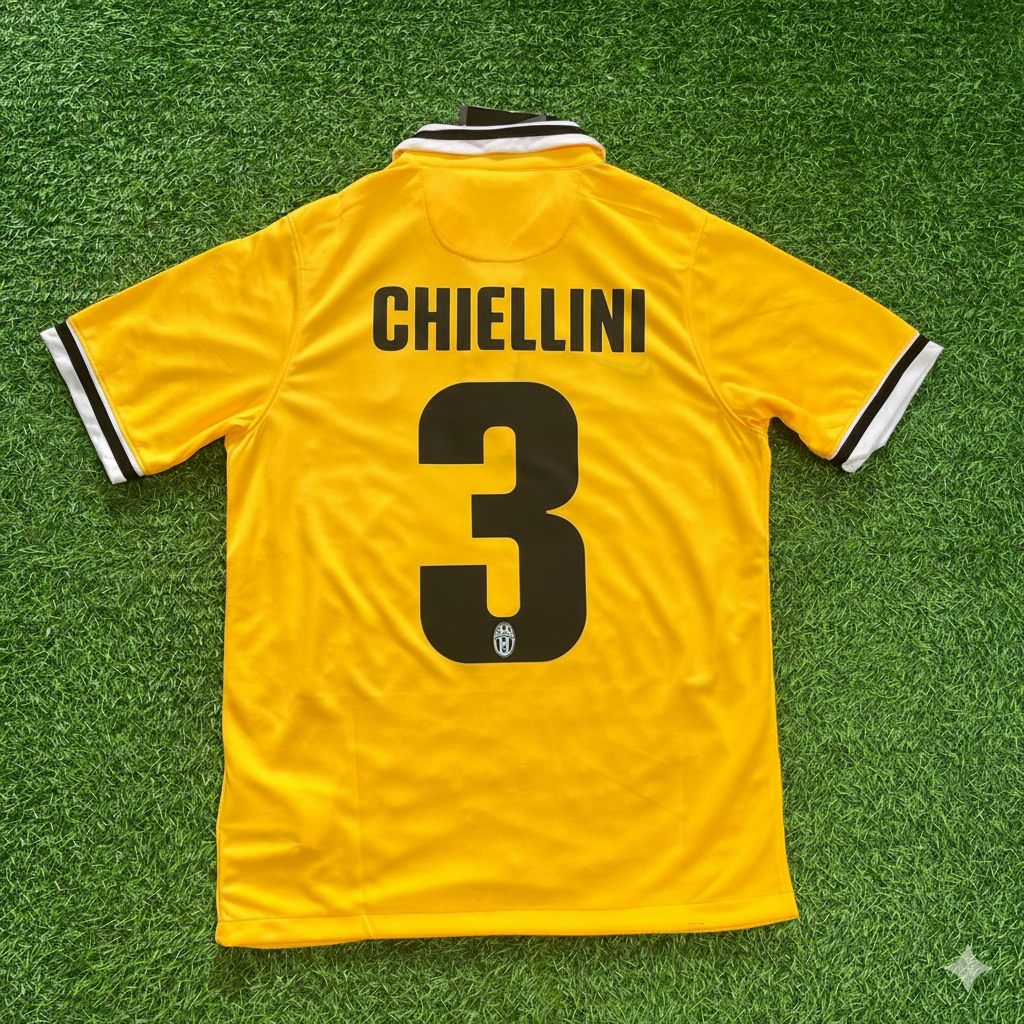 Giorgio Chiellini Juventus 2013/2014 Yellow Away Retro Football Jersey