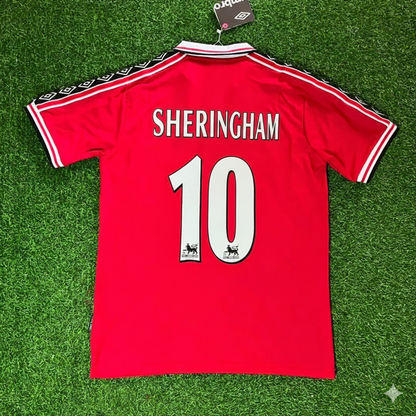 Teddy Sheringham Manchester United 1999 Red Retro Jersey Maillot Trikot Maglia Soccer Shirt