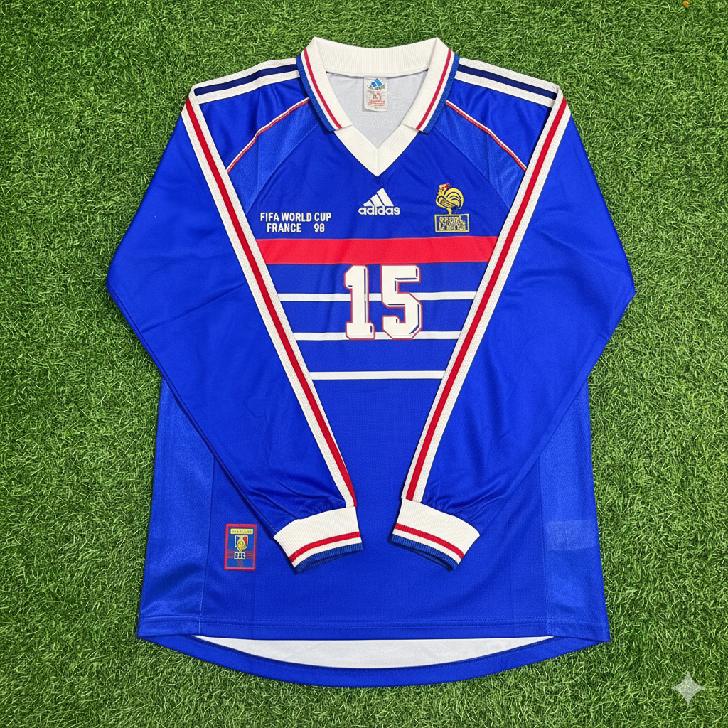 Lilian Thuram France 1998 World Cup Retro Long Sleeve Football Jersey Maillot Trikot Soccer Shirt
