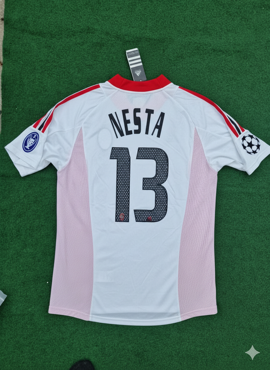 Alessandro Nesta AC Milan 2003 Champions League Final Old Trafford White Retro Jersey Maglia Maillot