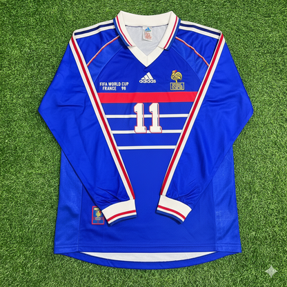 Robert Pires France 1998 World Cup Retro Long Sleeve Football Jersey Maillot Trikot Soccer Shirt