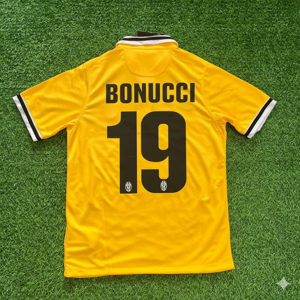 Leonardo Bonucci Juventus 2013/2014 Yellow Away Retro Football Jersey