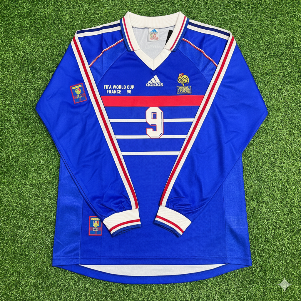 Nicolas Anelka France 1998 World Cup Retro Long Sleeve Football Jersey Maillot Trikot Soccer Shirt