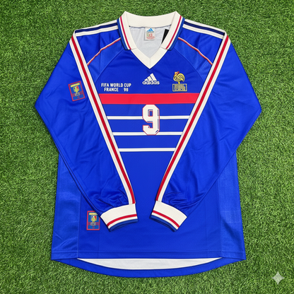 Nicolas Anelka France 1998 World Cup Retro Long Sleeve Football Jersey Maillot Trikot Soccer Shirt