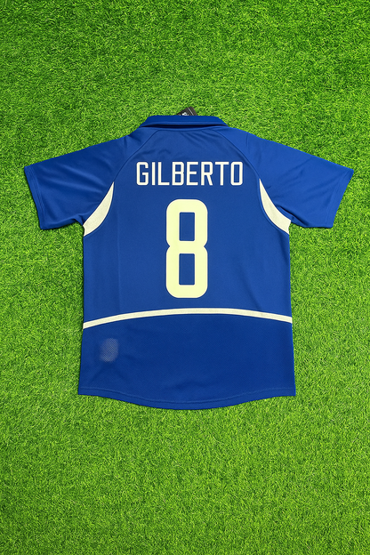 Gilberto Silva Brazil 2002 World Cup Retro Football Jersey Kit