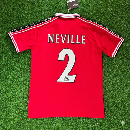 Gary Neville Manchester United 1999 Red Retro Jersey Maillot Trikot Maglia Soccer Shirt