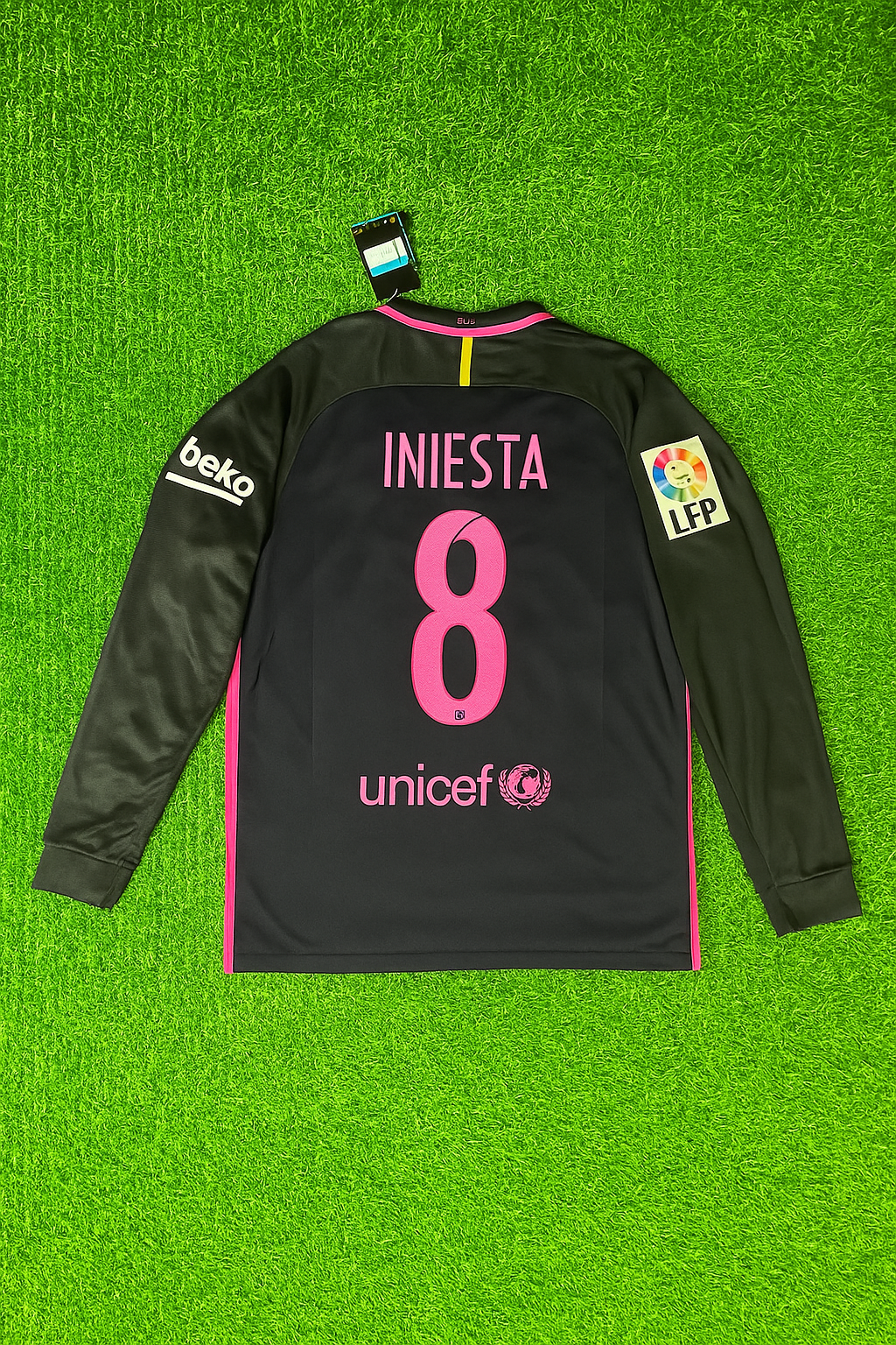 Andres Iniesta Barcelona 14/15 Retro Pink Printing Long Sleeve Jersey Maillot Trikot Maglia