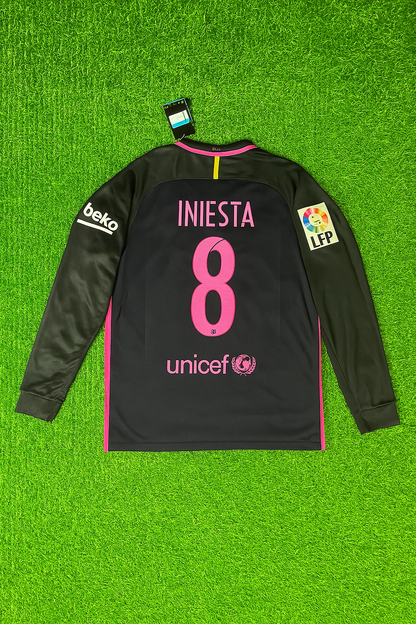 Andres Iniesta Barcelona 14/15 Retro Pink Printing Long Sleeve Jersey Maillot Trikot Maglia