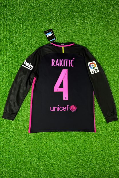 Ivan Rakitic Barcelona 14/15 Retro Pink Printing Long Sleeve Jersey Maillot Trikot Maglia