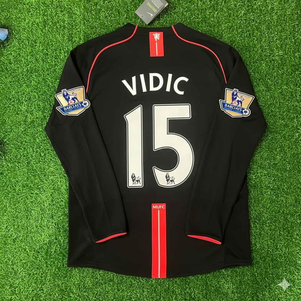 Nemanja Vidic 2007-2008 Manchester United Black Retro Jersey Trikot Camiseta Maillot