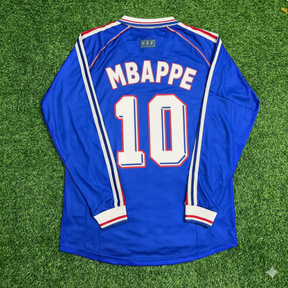 Kylian Mbappe France 1998 World Cup Retro Long Sleeve Football Jersey Maillot Trikot Soccer Shirt