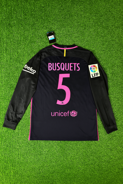 Sergio Busquets Barcelona 14/15 Retro Pink Printing Long Sleeve Jersey Maillot Trikot Maglia
