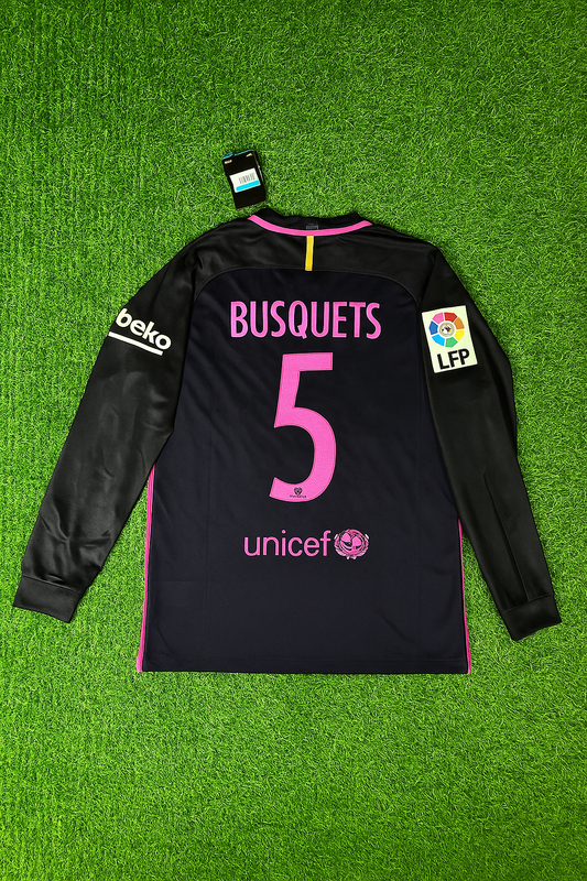 Sergio Busquets Barcelona 14/15 Retro Pink Printing Long Sleeve Jersey Maillot Trikot Maglia