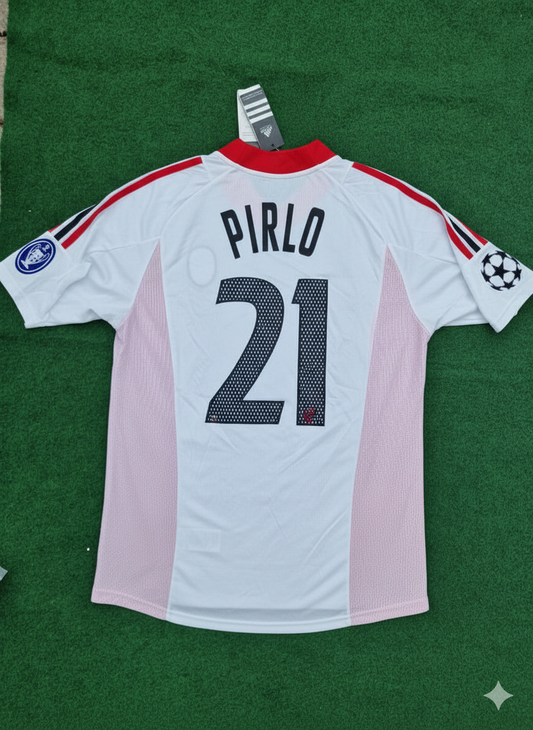 Andrea Pirlo AC Milan 2003 Champions League Final Old Trafford White Retro Jersey Maglia Maillot