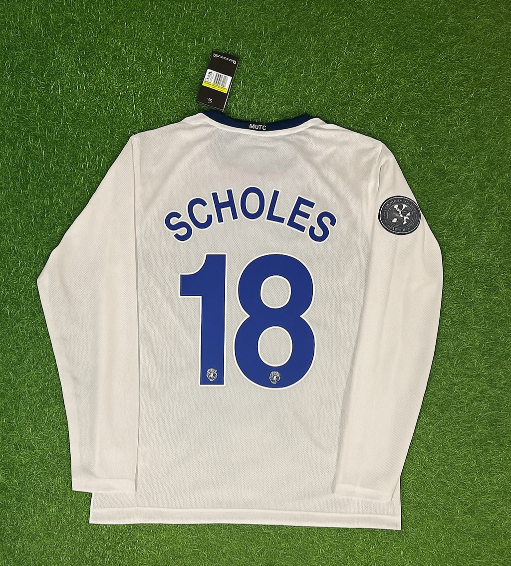 Paul Scholes 18 Manchester United 2009 Champions Leage Final Rome Retro Long Sleeve Jersey Trikot