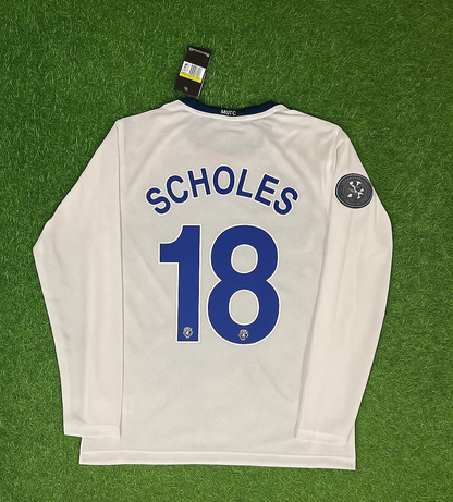 Paul Scholes 18 Manchester United 2009 Champions Leage Final Rome Retro Long Sleeve Jersey Trikot